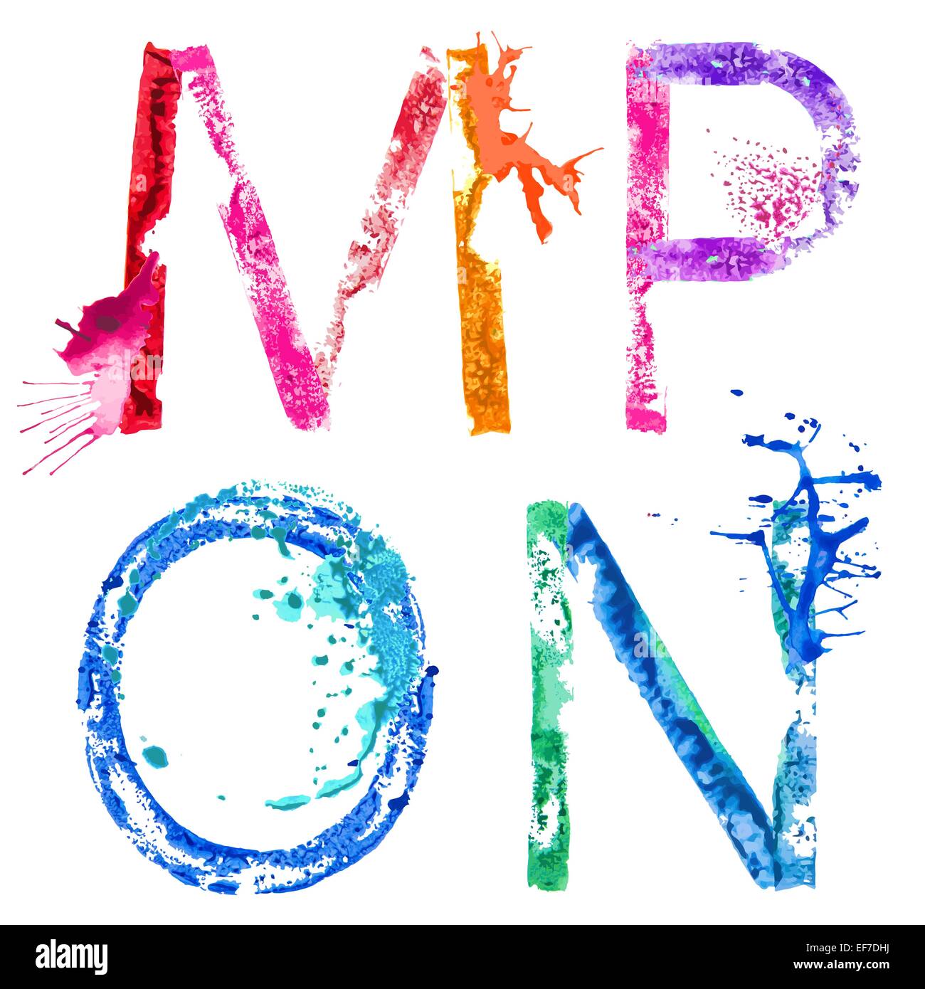 Bunte Farbe Splash Alphabet Buchstaben M, N, O, P - Stock Illustration Stock Vektor