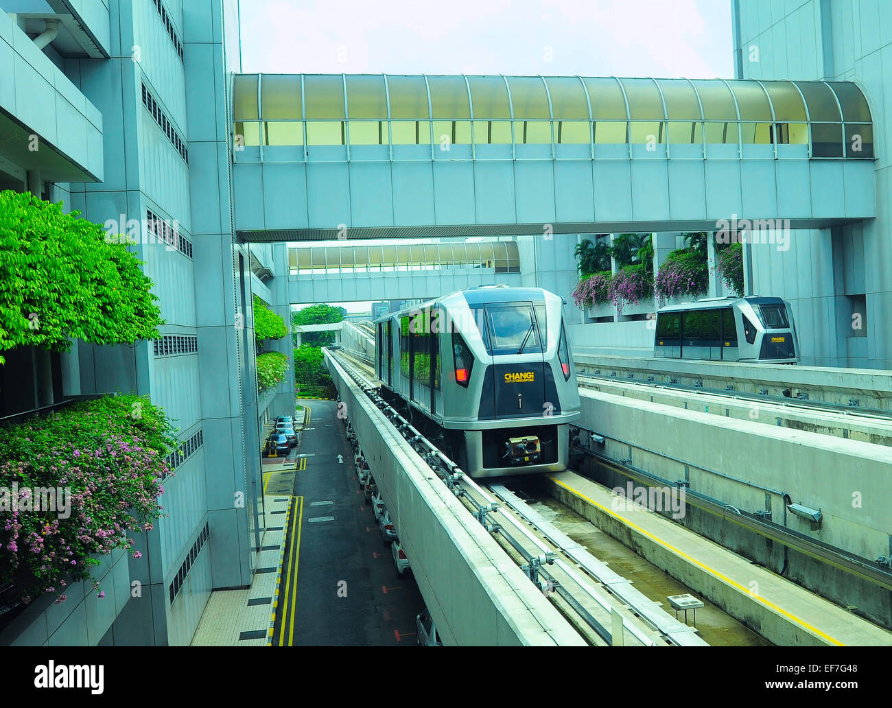 Den Flughafen Changi Skytrain am Flughafen Singapur Changi Stock Foto zu singen: Stockfoto