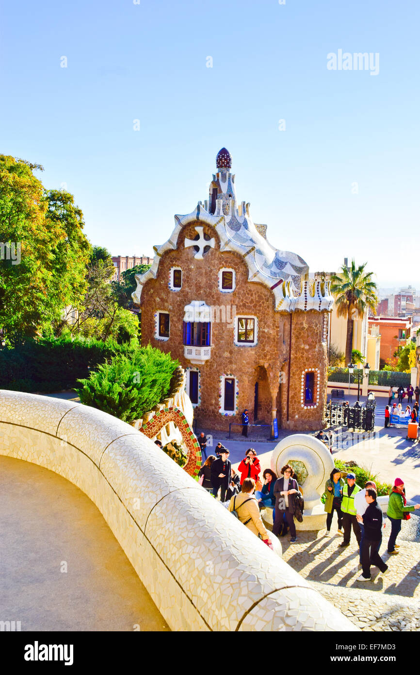 Park Güell von Antoni Gaudi entworfen Architekt. Barcelona, Katalonien, Spanien. Stockfoto