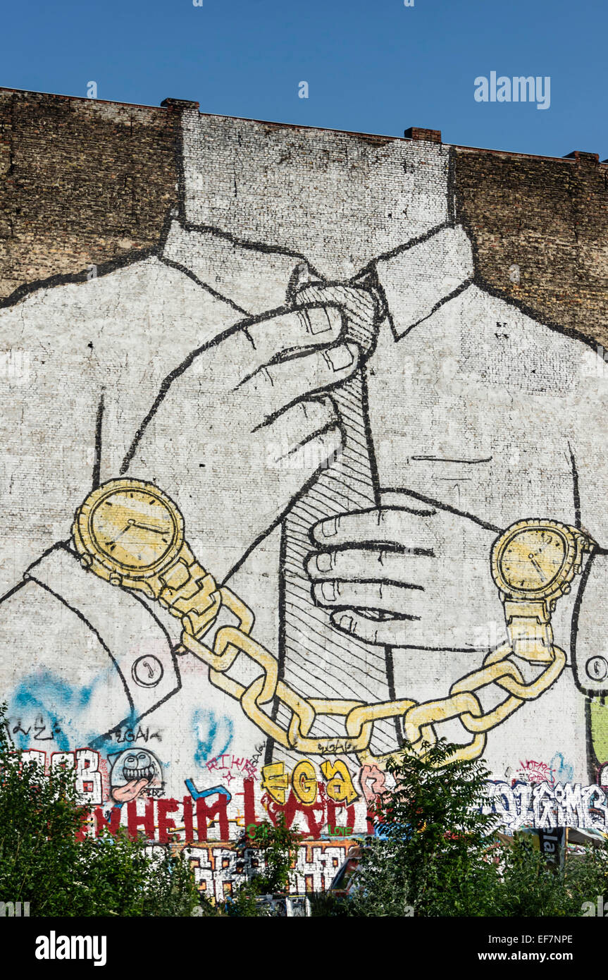 Wandbild auf Firewall in Kreuzberg des italienischen Künstlers Blu, Berlin, Deutschland Stockfoto