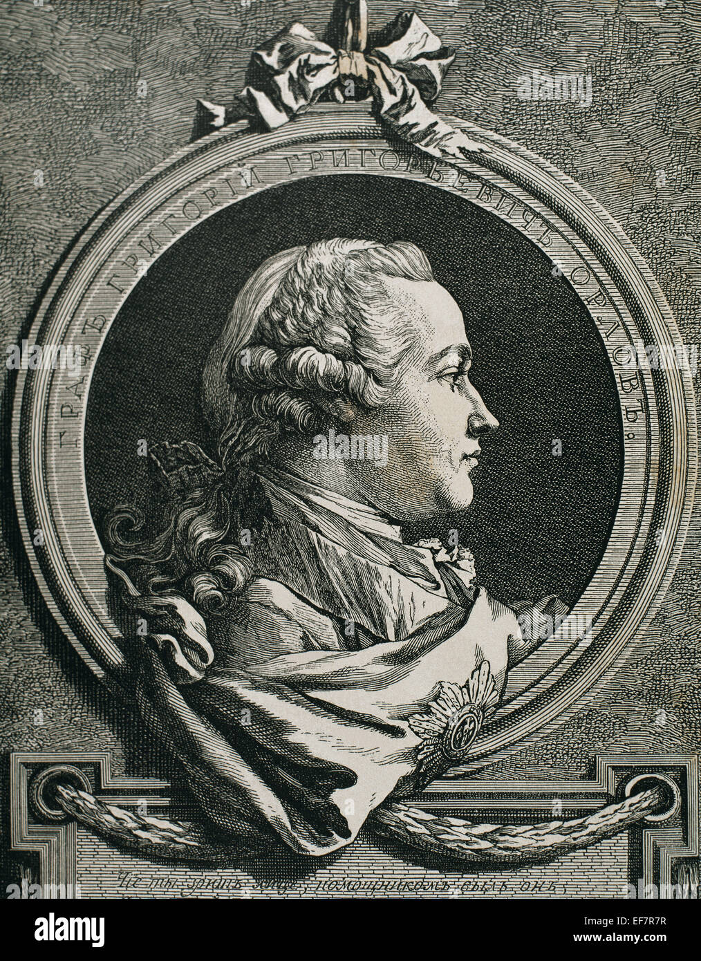 Grigoryevic Grigorij Orlov (1734-1783). Militärische und russischer Staatsmann. Liebhaber von Katharina der großen. Porträt. Gravur. Stockfoto