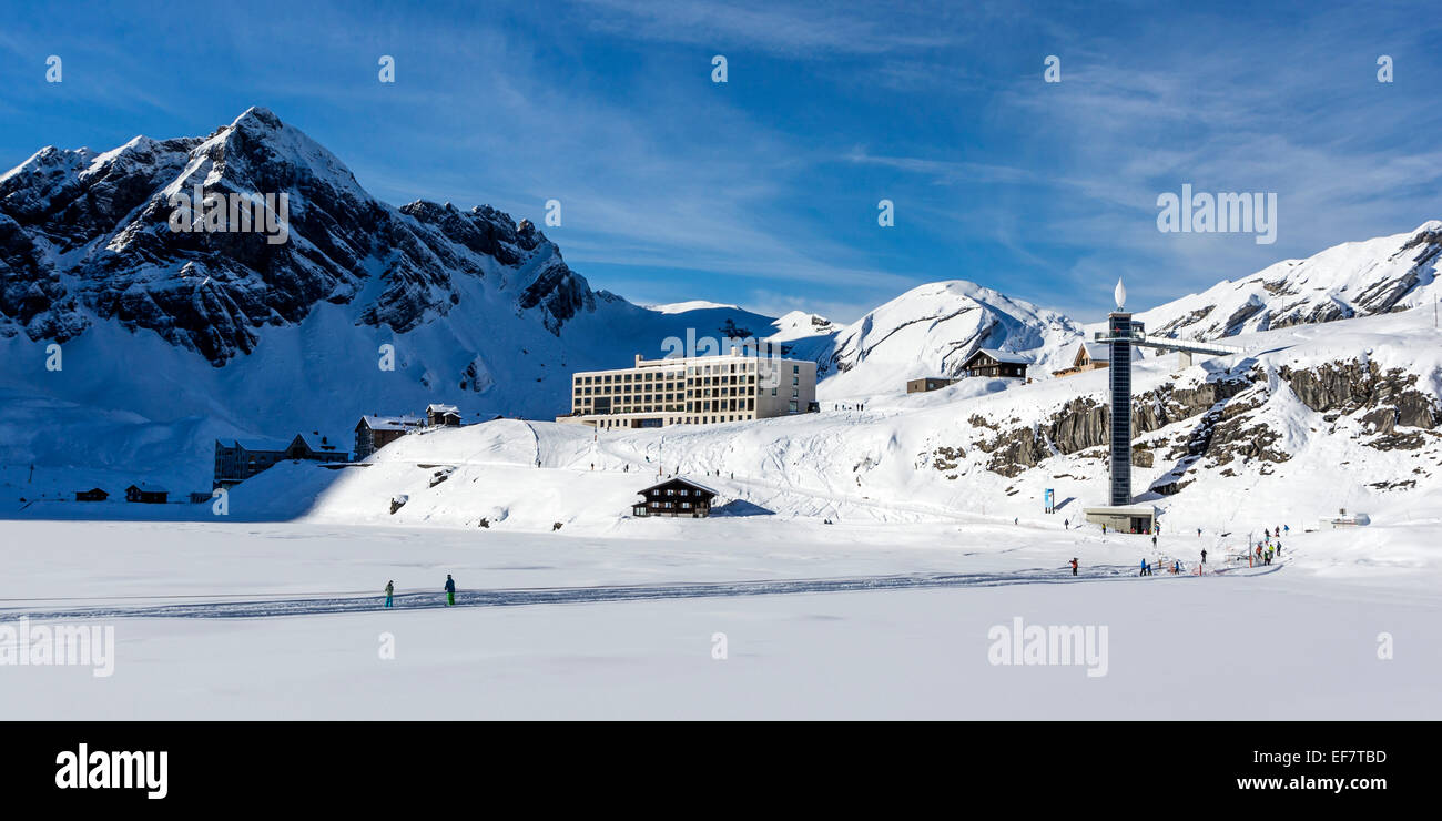 Winter in St. Gallen, Schweiz, Schweizer Alpen, Panorama, Melchsee-Frutt Stockfoto