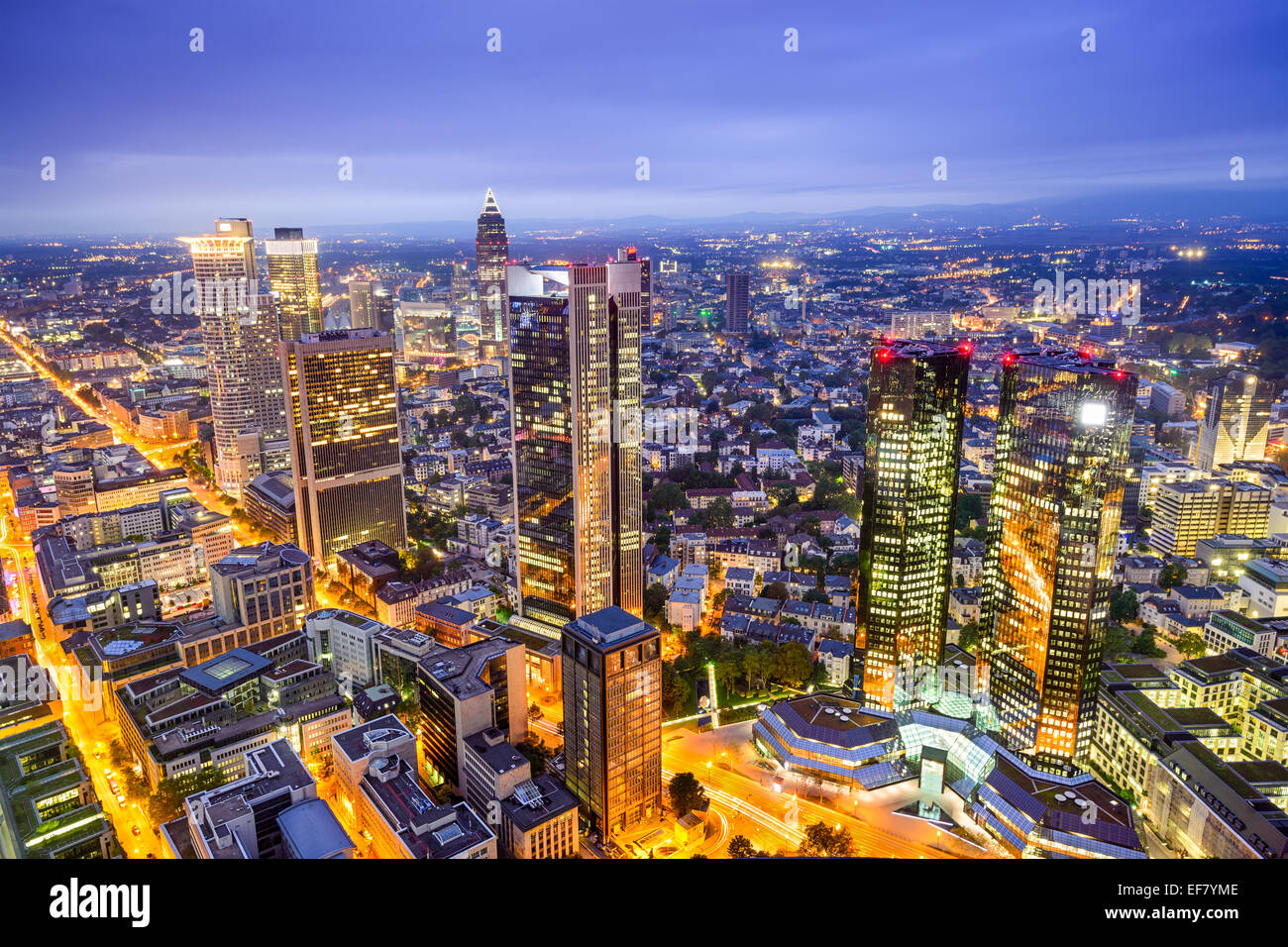 Skyline von Frankfurt am Main Innenstadt Bankenviertel. Stockfoto