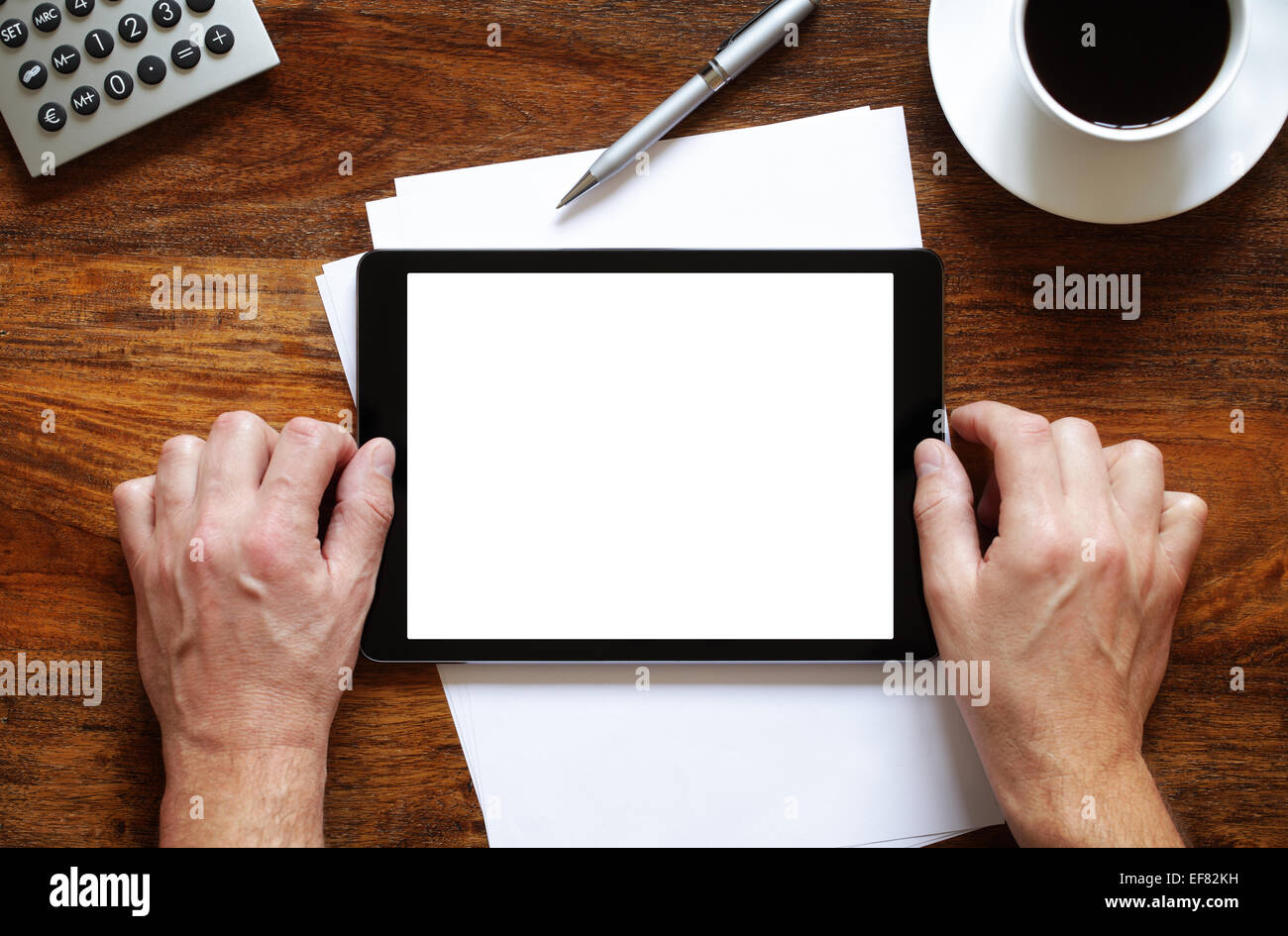 Leere digital-Tablette auf Schreibtisch Stockfoto