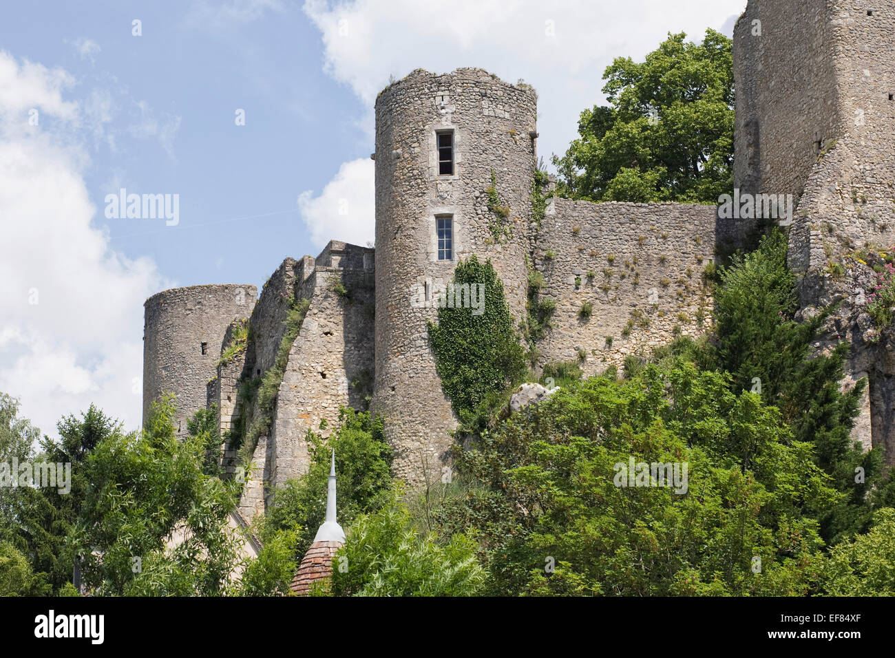 Burgruine am Winkel Sur l'Anglin, Vienne, Frankreich. Stockfoto