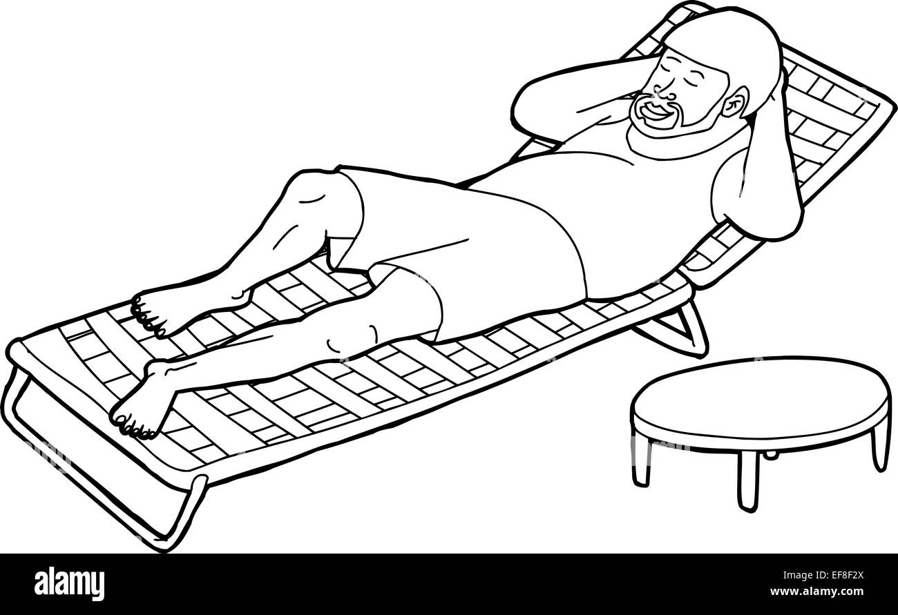 Umriss-Cartoon von bärtigen Mann schlafen auf Liegestuhl Stockfotografie -  Alamy