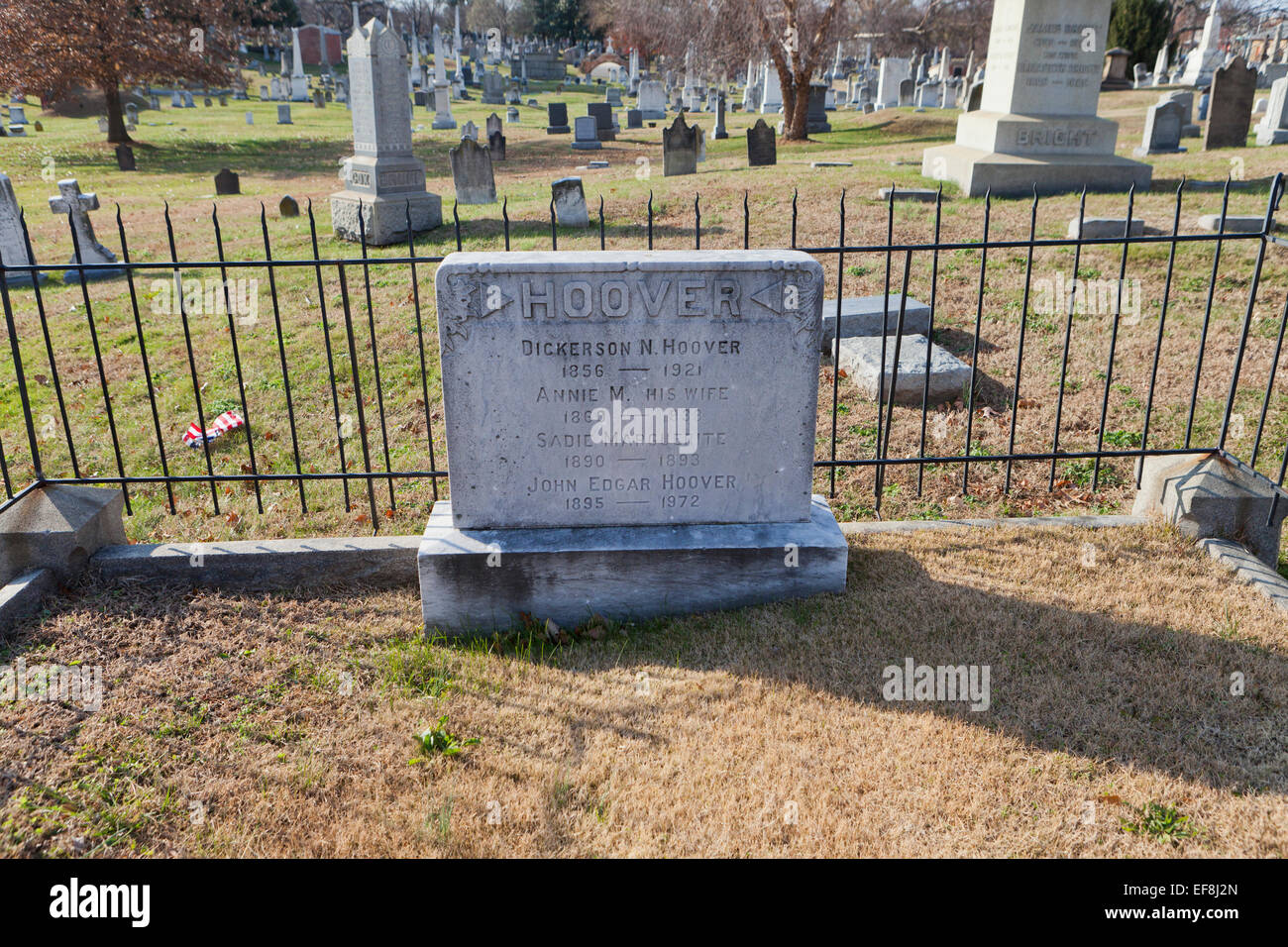 J Edgar Hoover Grabstätte, Congressional Cemetery - Washington, DC USA Stockfoto