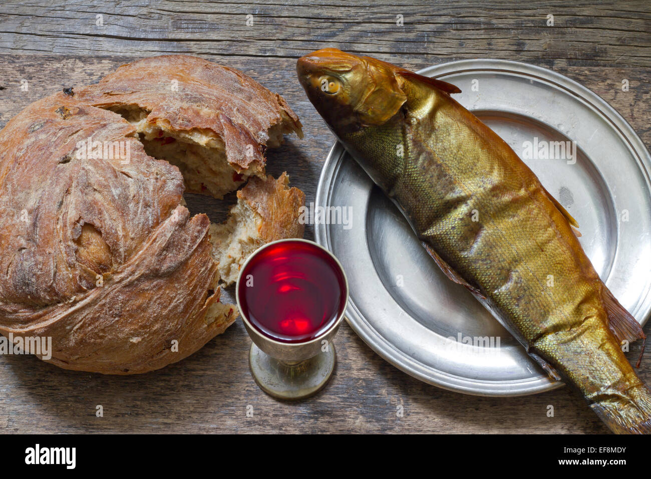 Brot und Wein Heilige Kommunion Zeichen Symbol Konzept Stockfoto