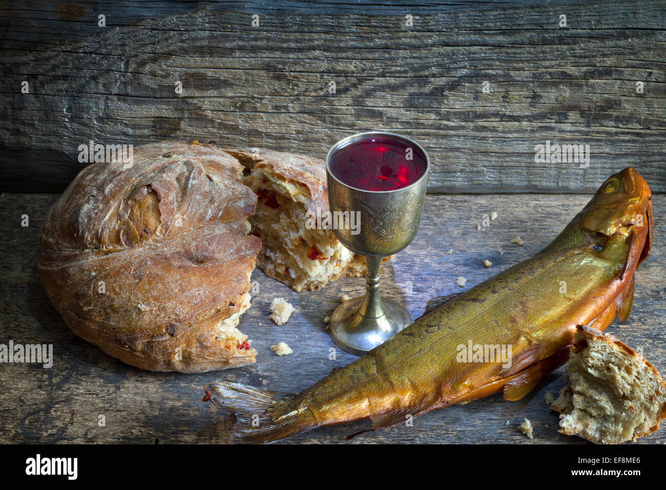 Brot und Wein Heilige Kommunion Zeichen Symbol Konzept Stockfoto