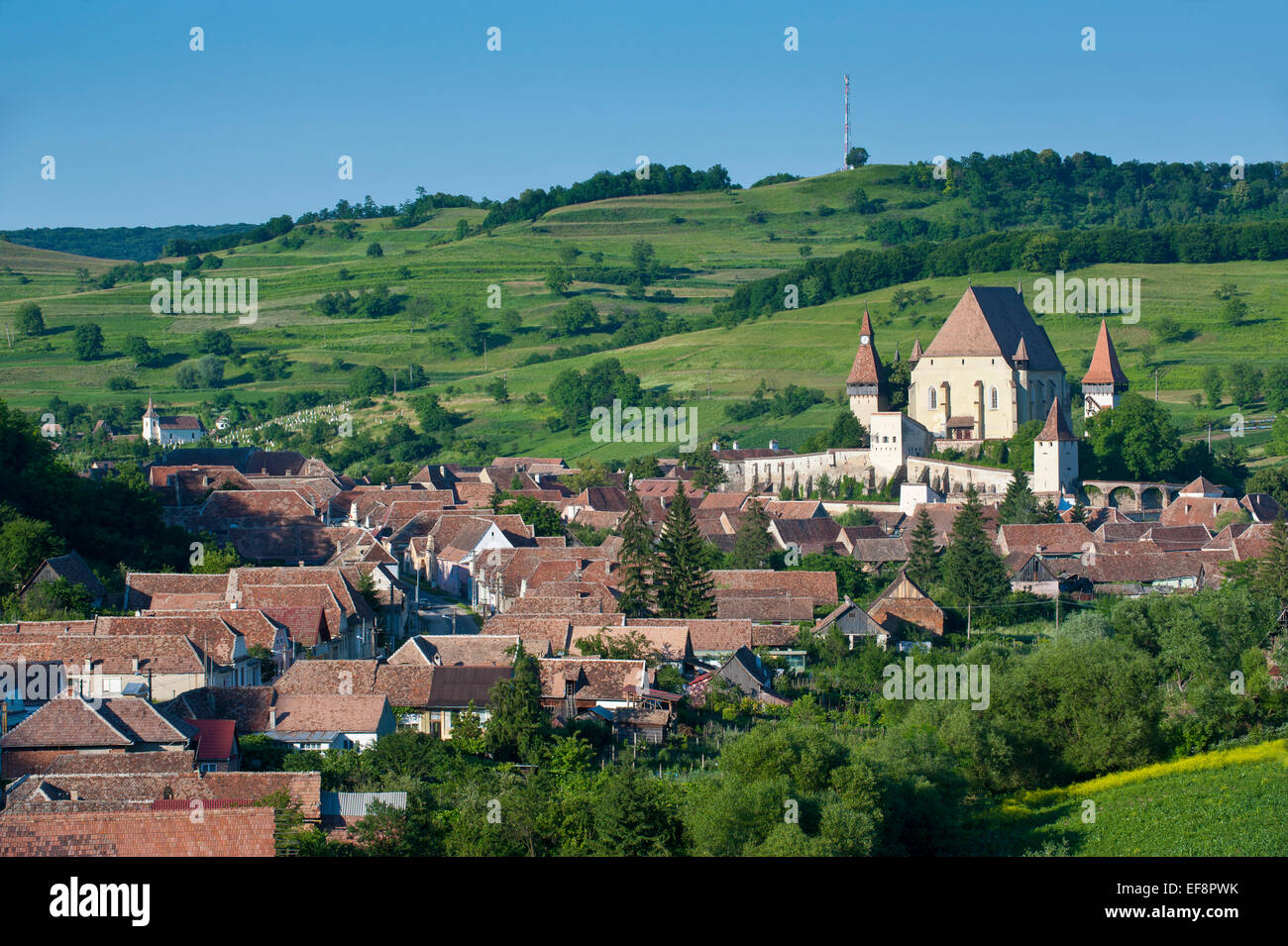 Dorf mit sächsischen Wehrkirchen, UNESCO-Weltkulturerbe Birthälm, Rumänien Stockfoto