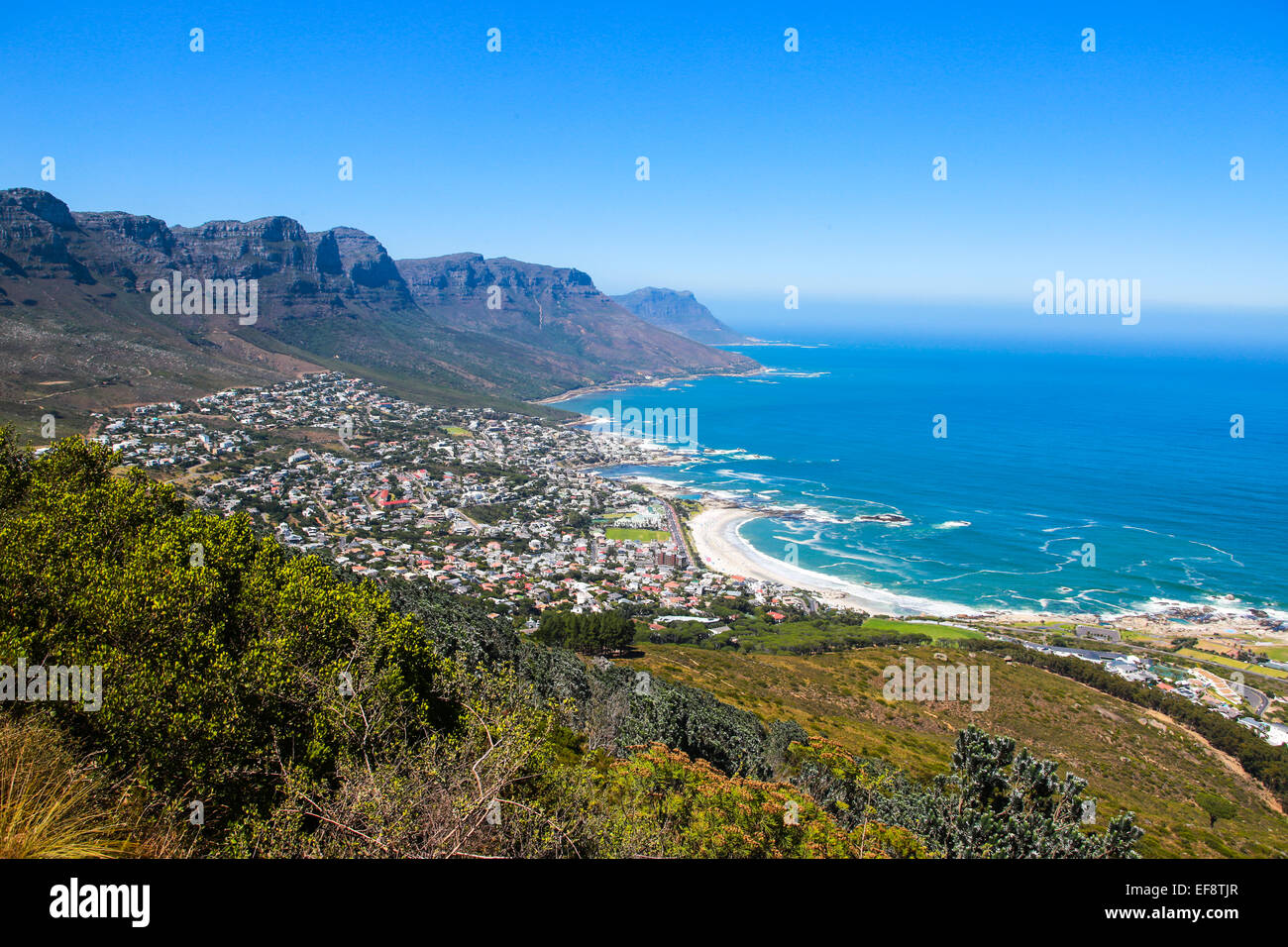 Blick über Camps Bay von der Wanderung auf den Lions Head, Kapstadt, Südafrika Stockfoto