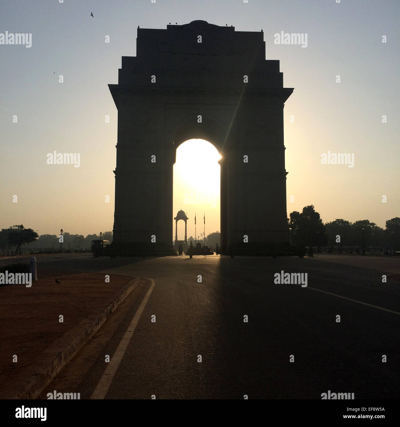 Indien, Neu-Delhi. India Gate bei Sonnenaufgang Stockfoto