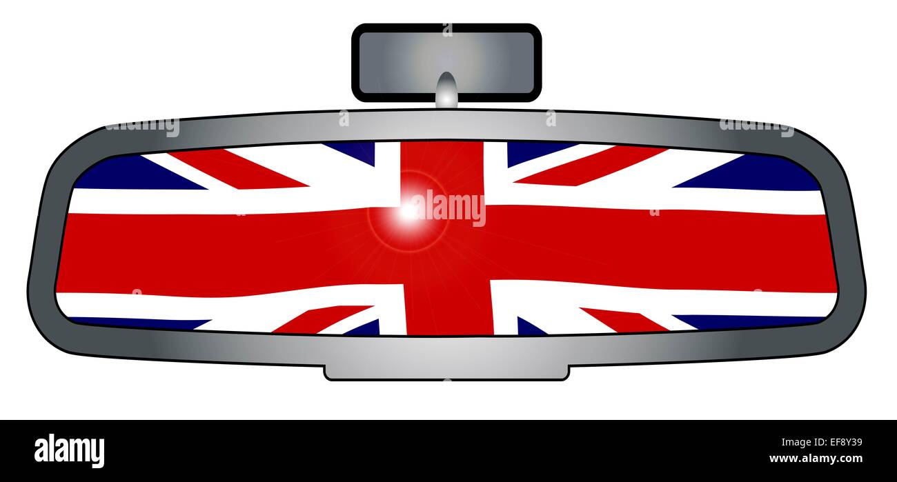 Ein Fahrzeug-Rückspiegel mit der Flagge von Großbritannien Stockfoto