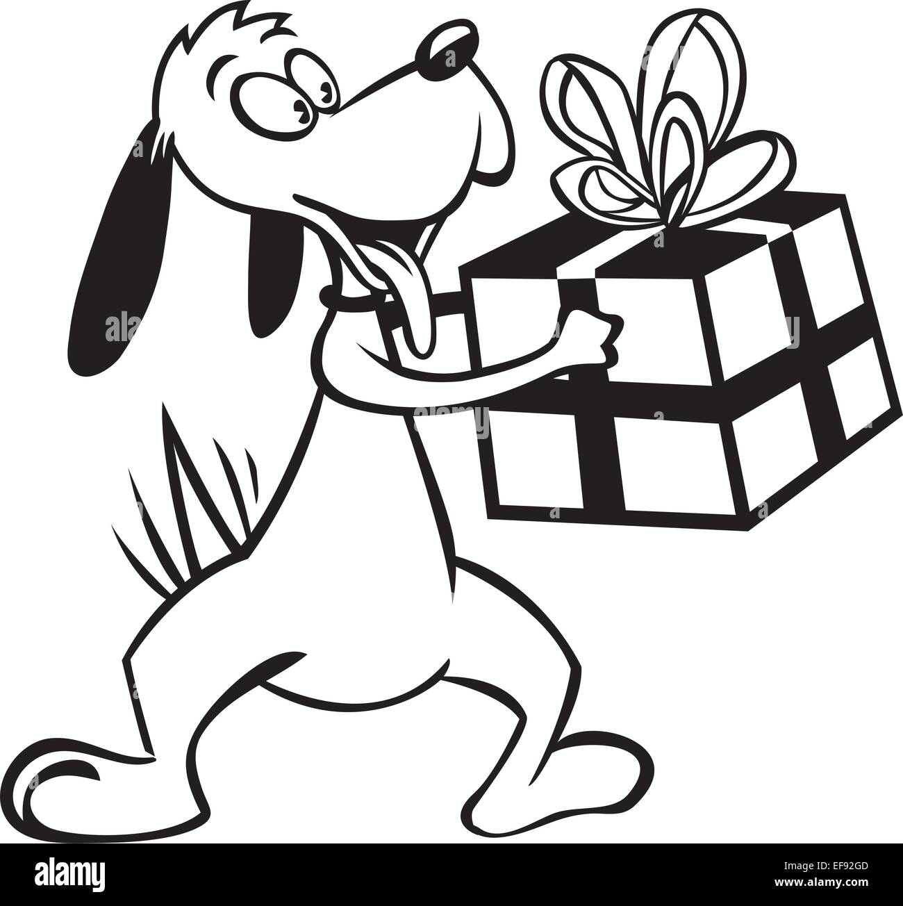 Ein Hund lächelnd und hält ein Geschenk Stock Vektor