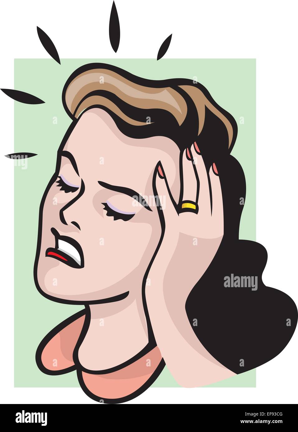 Frau, die unter Kopfschmerzen leiden Stock Vektor