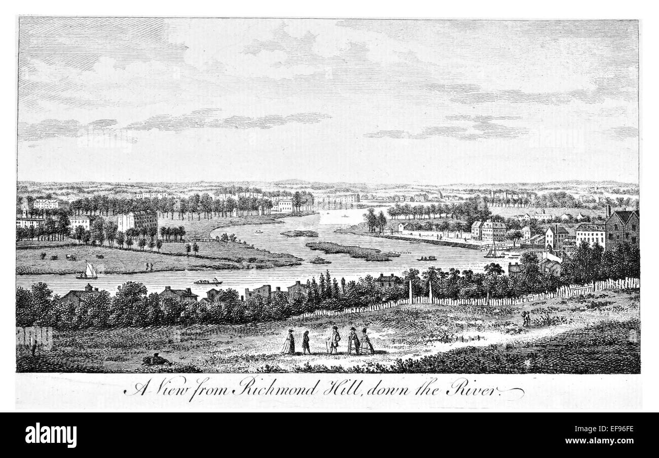 Kupfer-Gravur 1776 Landschaft Schönheiten England elegantesten herrlichen öffentlichen Edifices.View Richmond Hill der Themse Stockfoto