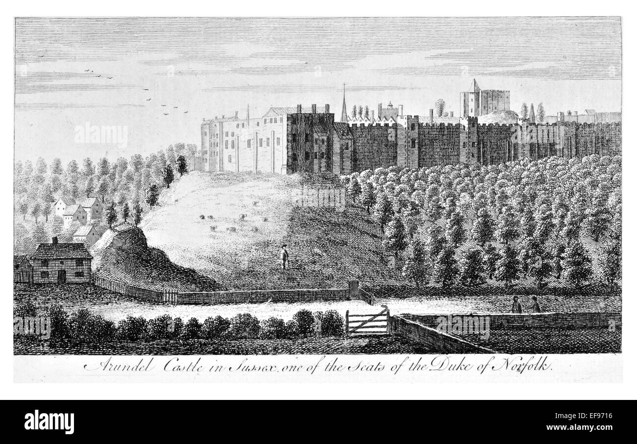 Kupfer-Gravur 1776 Landschaft Schönheiten England elegantesten prächtige öffentlichen Bauten. Arundel Castle Sussex Sitz Herzog Norf Stockfoto