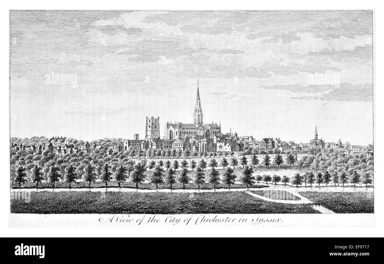 Kupfer-Gravur 1776 Landschaft Schönheiten England elegantesten prächtige öffentlichen Bauten. Stadt Chichester Sussex Stockfoto