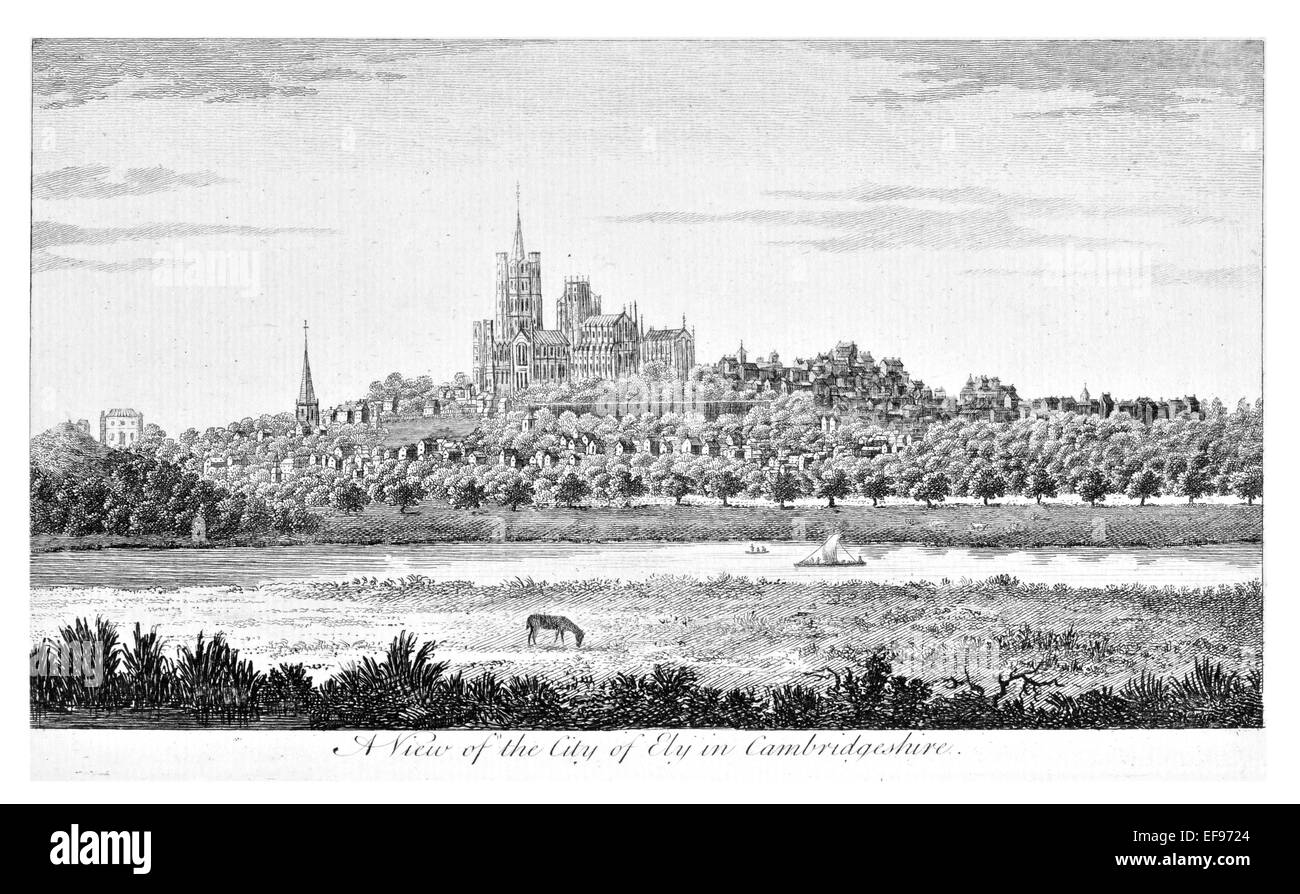 Kupfer-Gravur 1776 Landschaft Schönheiten England elegantesten prächtige öffentlichen Bauten. Stadt Ely Kathedrale Cambridgeshire Stockfoto