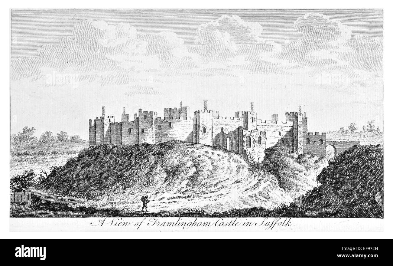 Kupfer-Gravur 1776 Landschaft Schönheiten England elegantesten prächtige öffentlichen Bauten. Framlingham Castle Suffolk Stockfoto