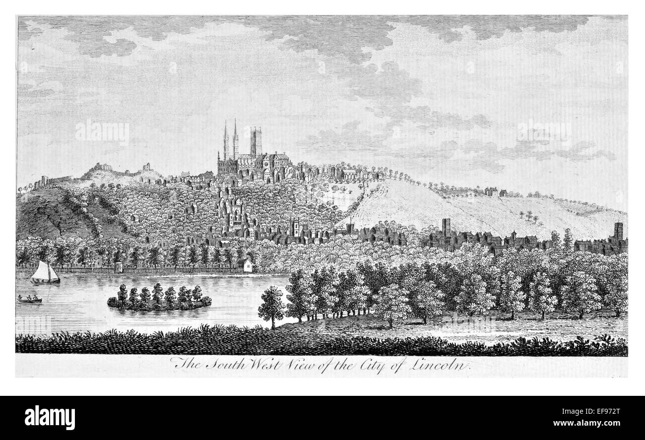 Kupfer-Gravur 1776 Landschaft Schönheiten England elegantesten prächtige öffentlichen Bauten. Süd-west Stadt Lincoln Stockfoto