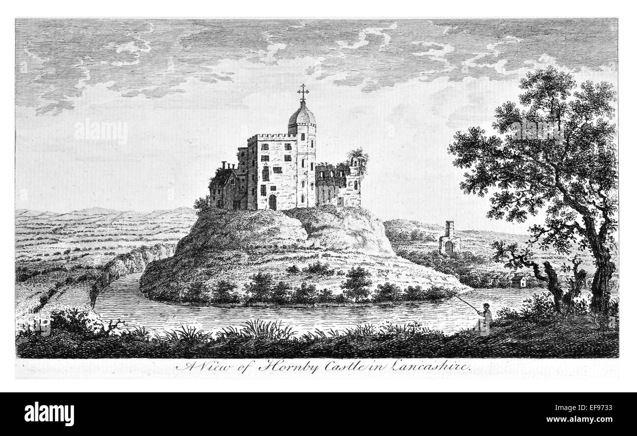 Kupfer-Gravur 1776 Landschaft Schönheiten England elegantesten prächtige öffentlichen Bauten. Hornby Burg Lancashire Stockfoto