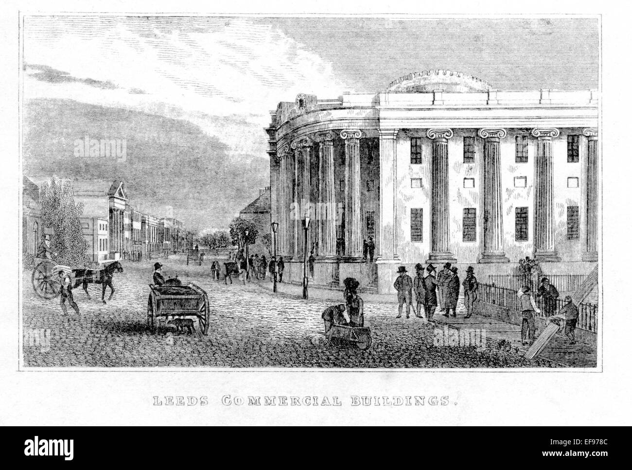 Eine Gravur von Leeds Commercial Buildings, die in hoher Auflösung von einem Buch aus dem Jahr 1861 gescannt wurde. Für urheberrechtlich frei gehalten. Stockfoto