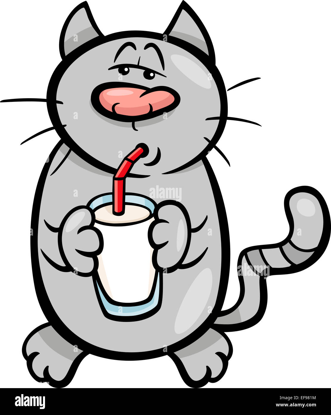 Cartoon Illustration Der Lustige Katze Konsummilch Stockfotografie Alamy