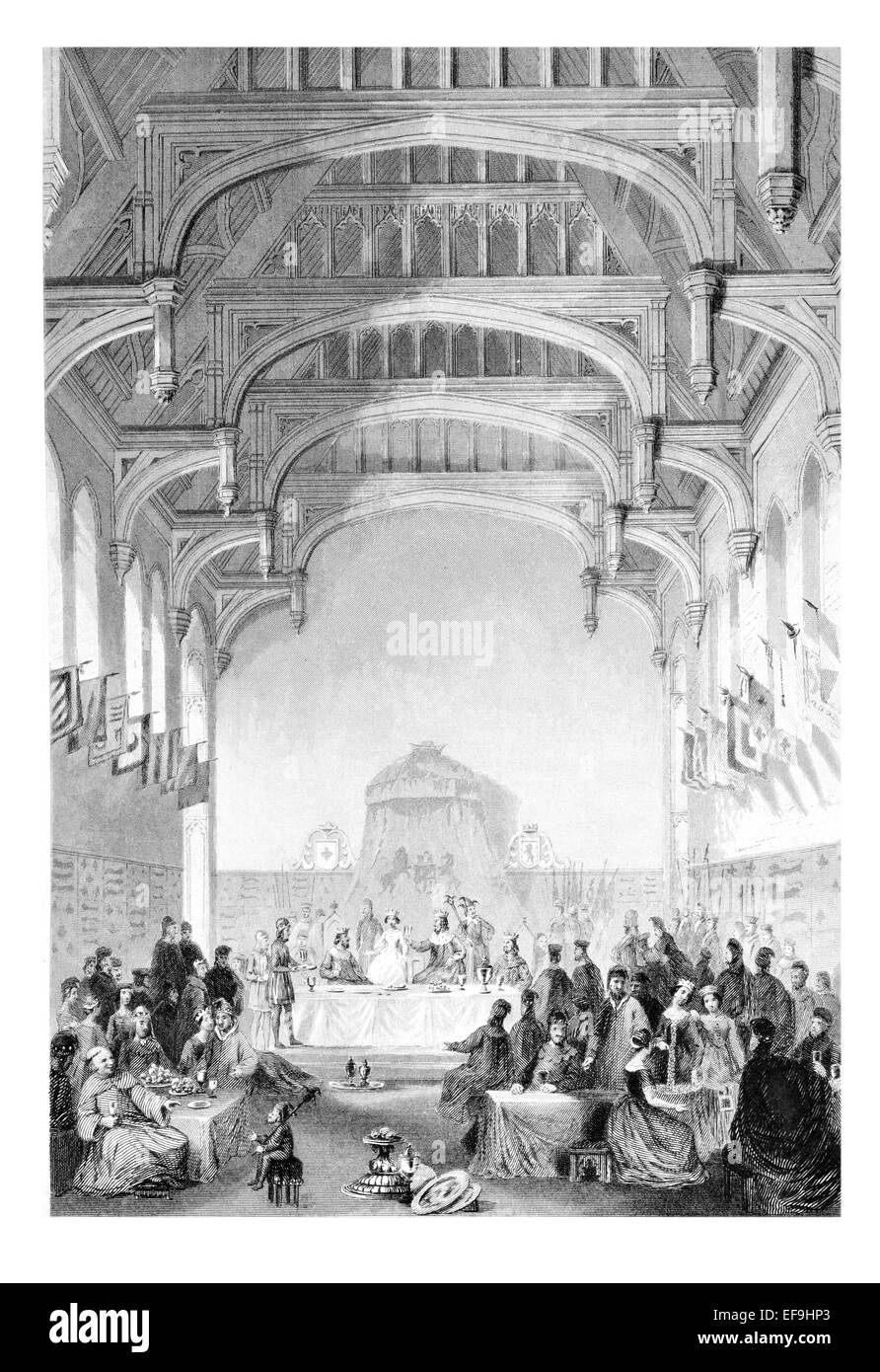 Stahlstich von Burgen und Abteien von England Hall of Eltham Palace ca. 1365 AD 1842 Stockfoto