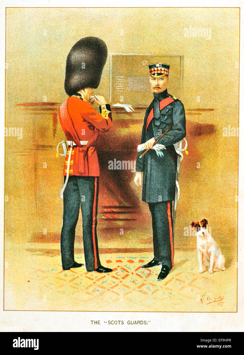 Her Majesty The Scots Guard Armee 1880 und Hund Stockfoto