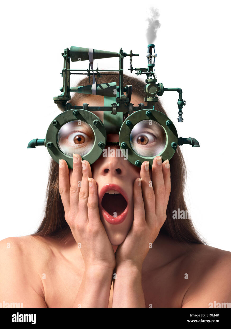 Fantasy Bild Frau mit Dampf angetrieben Brillen Stockfoto