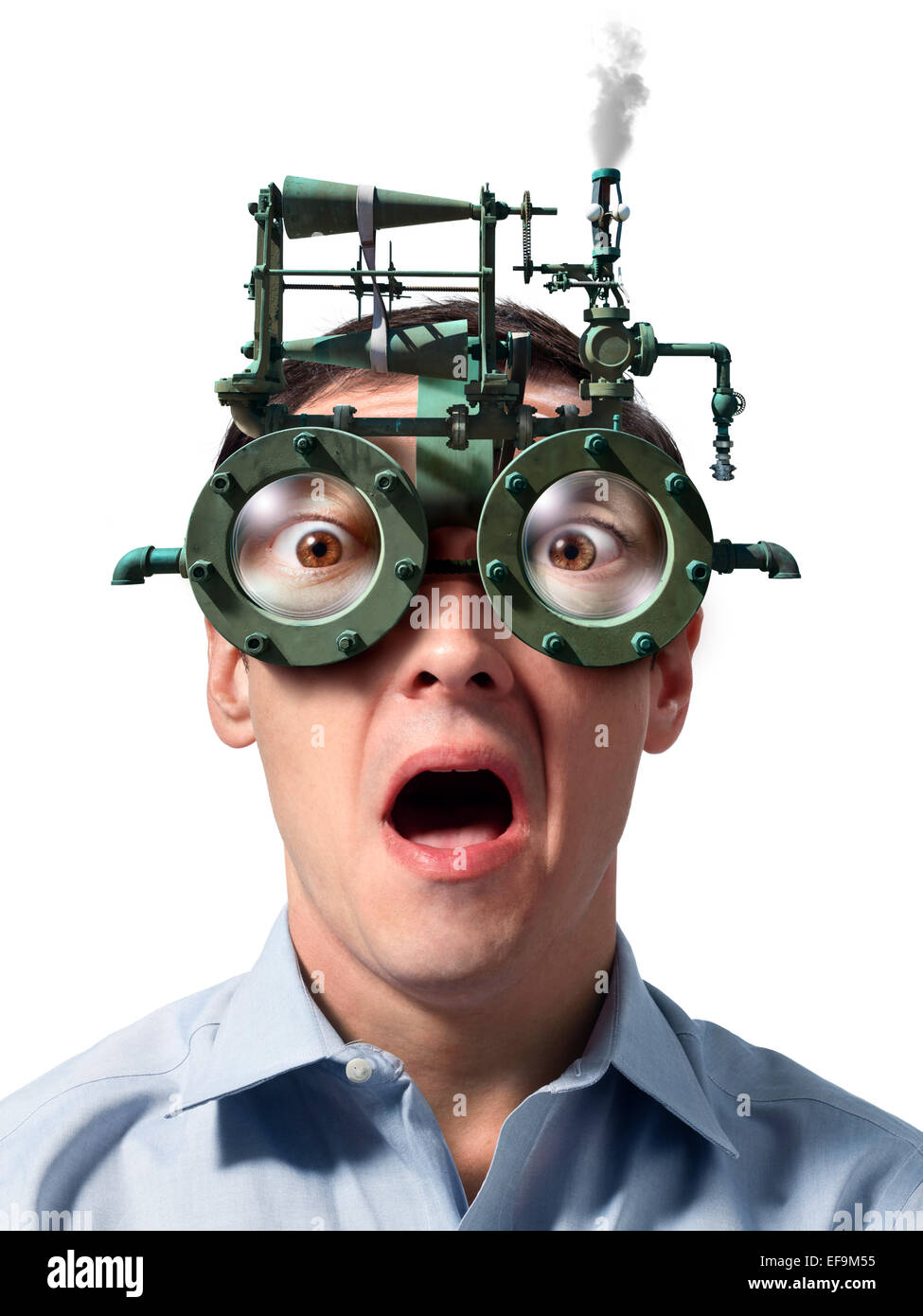 Fantasy-Foto von Mann mit Dampf angetrieben Brillen Stockfoto