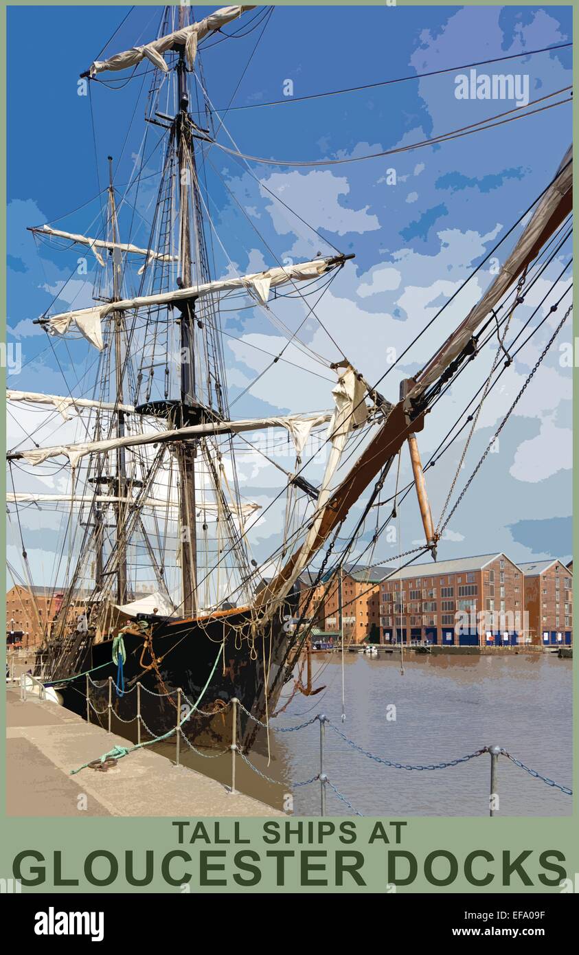 Gloucester Docks und der historischen Segeln Schiff "der Earl of Pembroke", Gloucester, Gloucestershire, England, UK Stockfoto