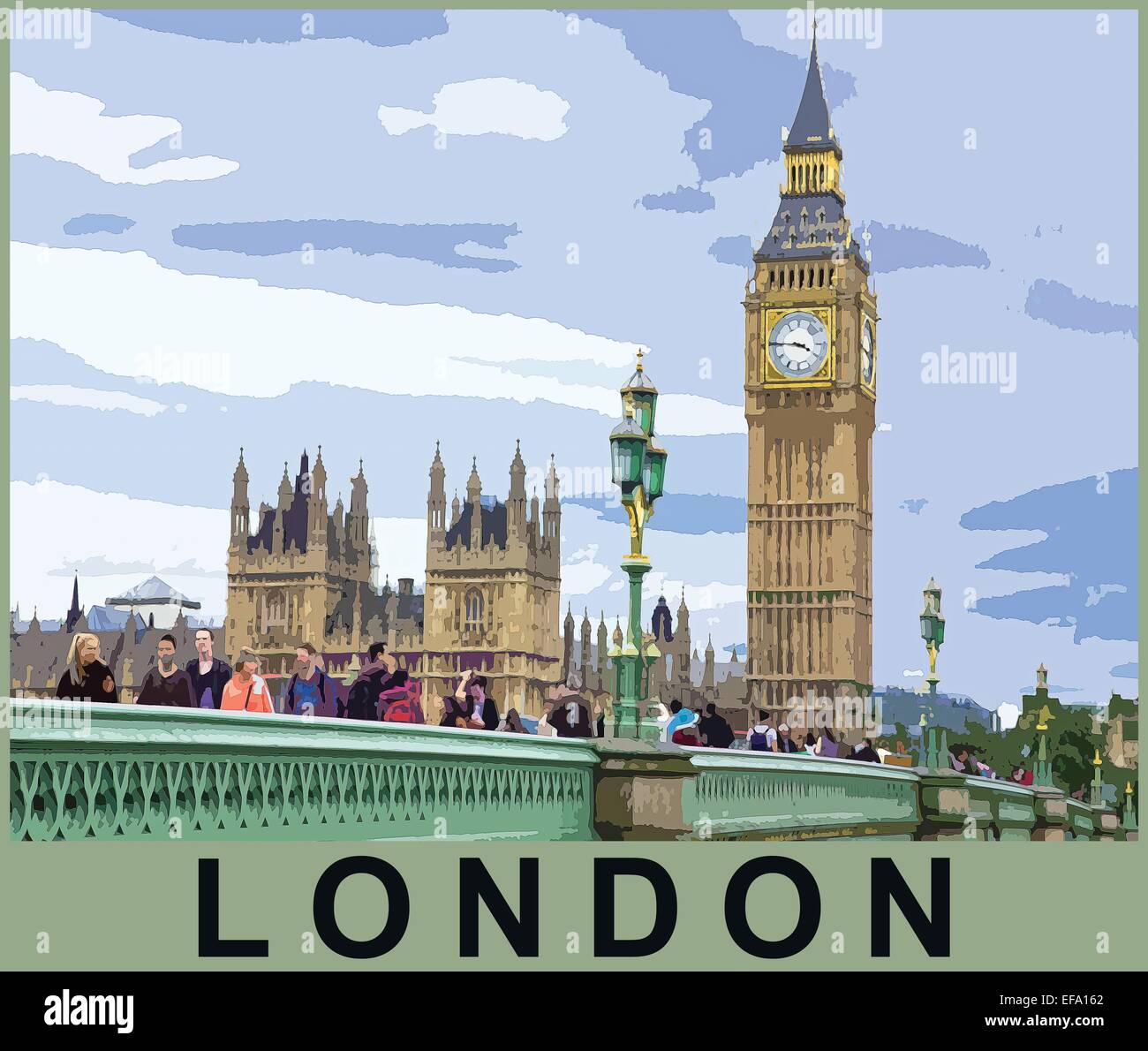 Ein Plakat Stil Interpretation der Westminster Bridge, Big Ben und den Houses of Parliament in London, England, UK Stockfoto