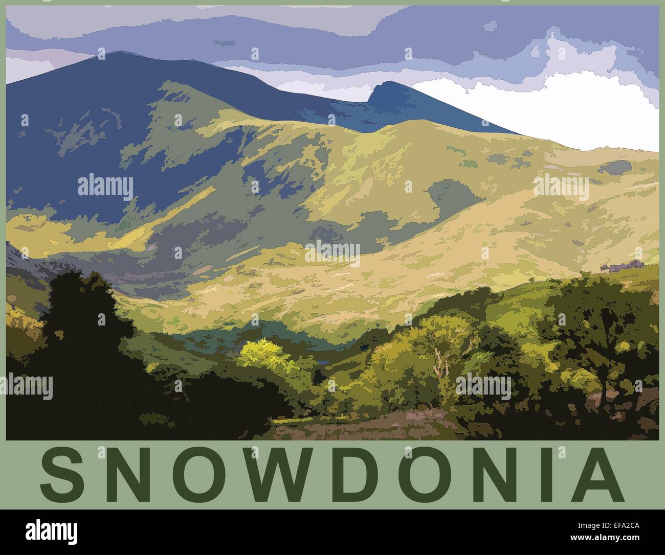 Ein Plakat Stil Interpretation von Cwm Wimpel Tal und Nantlle Ridge, Snowdonia National Park, North Wales, UK Stockfoto