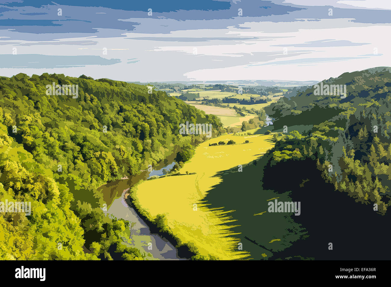 Plakat-Stil zur Veranschaulichung der Wye Valley von Symonds Yat Rock, Herefordshire, England, UK Stockfoto