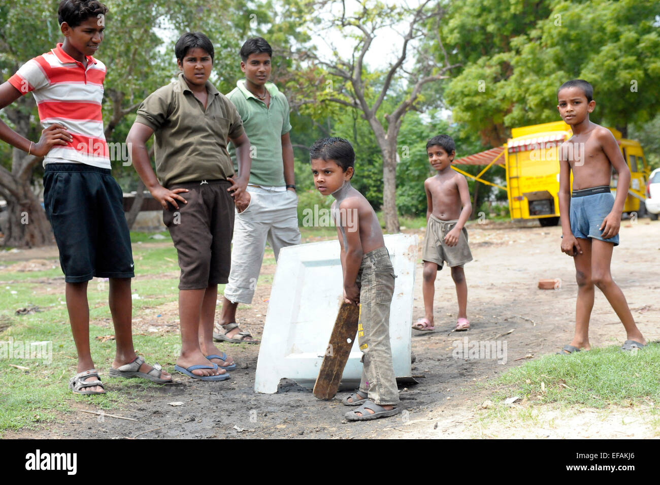 Spielzeit im Bus Schulen Projekt Delhi Indien Stockfoto