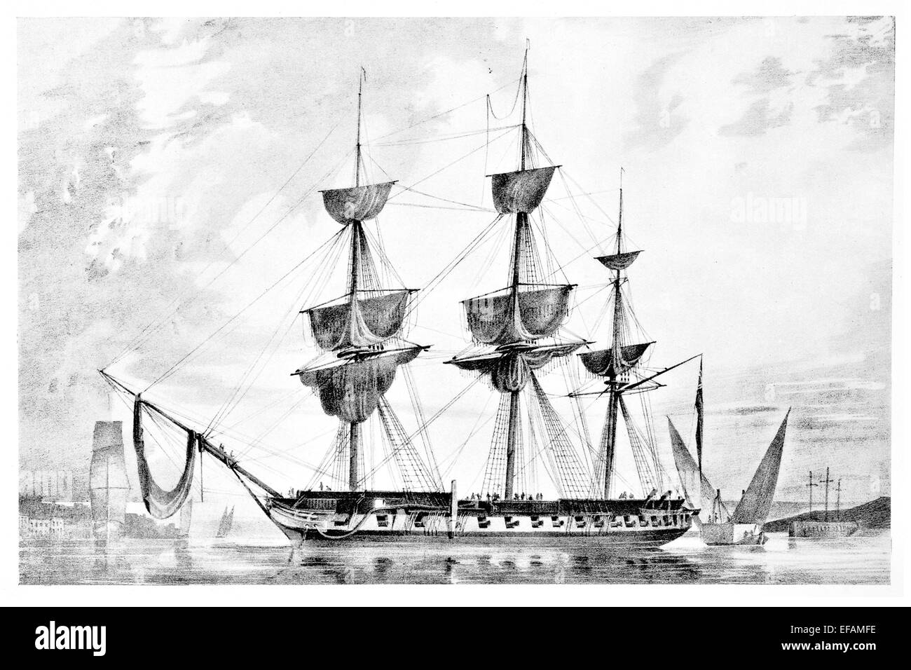 HMS Glasgow 50 Gun Frigate 1814 kämpfte in Algier 1816 und Navarino 1827 Broken bis 1829 Stockfoto