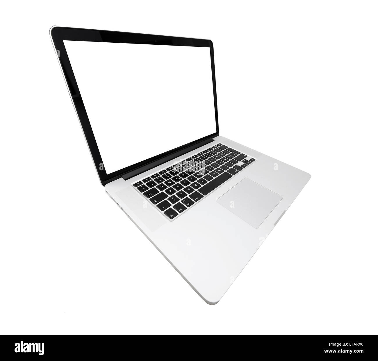 Laptop mit weißen Bildschirm von der Seite, ausgenommen Stockfoto