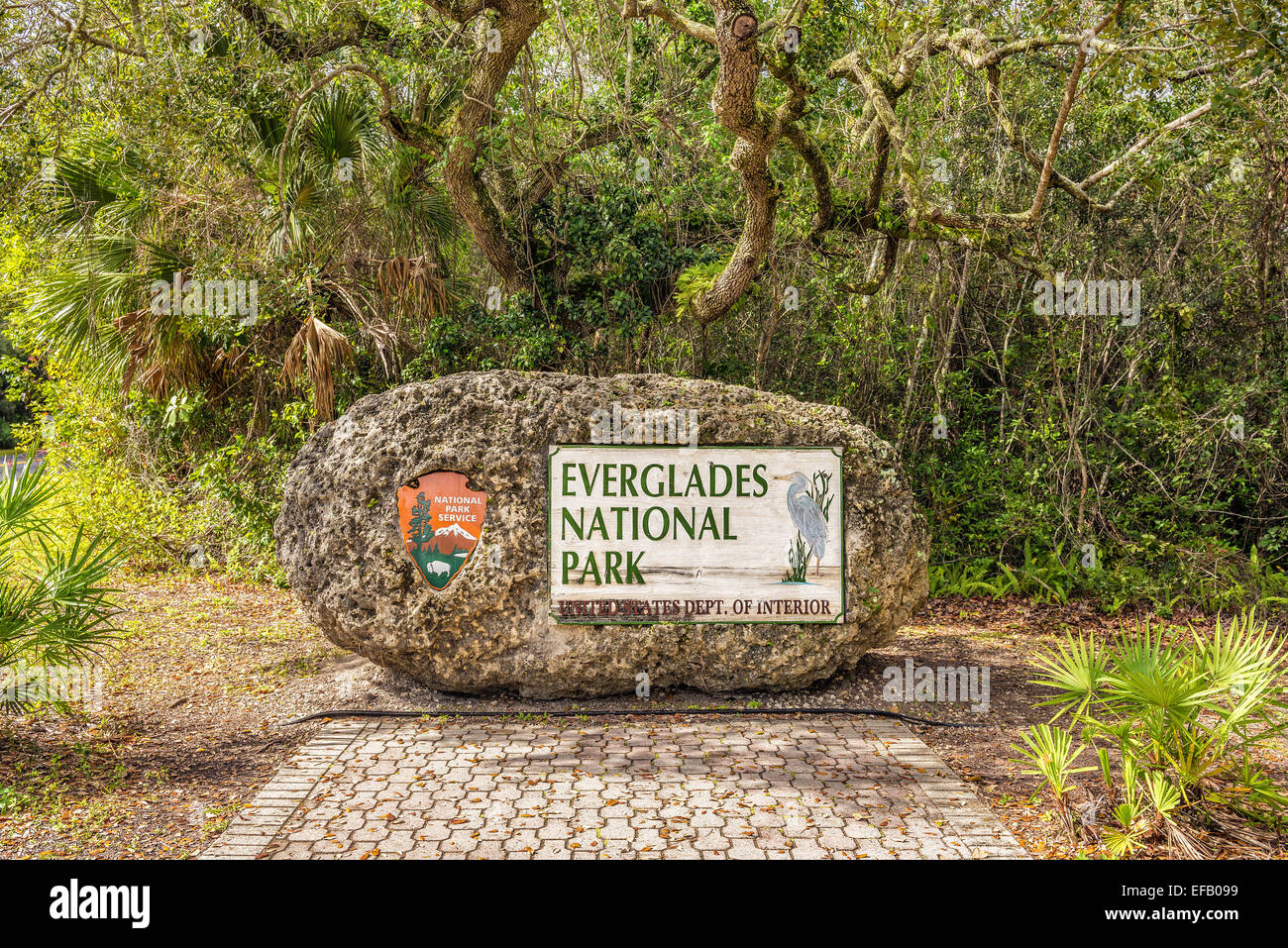 Eingangsschild in den Everglades National Park, Florida Stockfoto