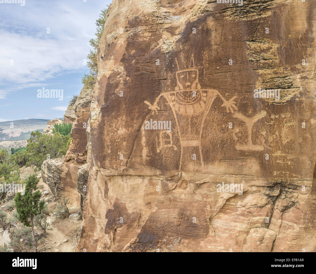 Fremont-Stil Petroglyphen auf der McConkie Ranch, Vernal, Utah, Vereinigte Staaten von Amerika Stockfoto