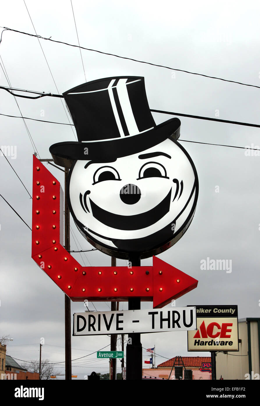 Herr Hamburger, malerischen, alten Schule Hamburger Gelenk aus dem from1959. Huntsville, Texas, TX, USA Stockfoto