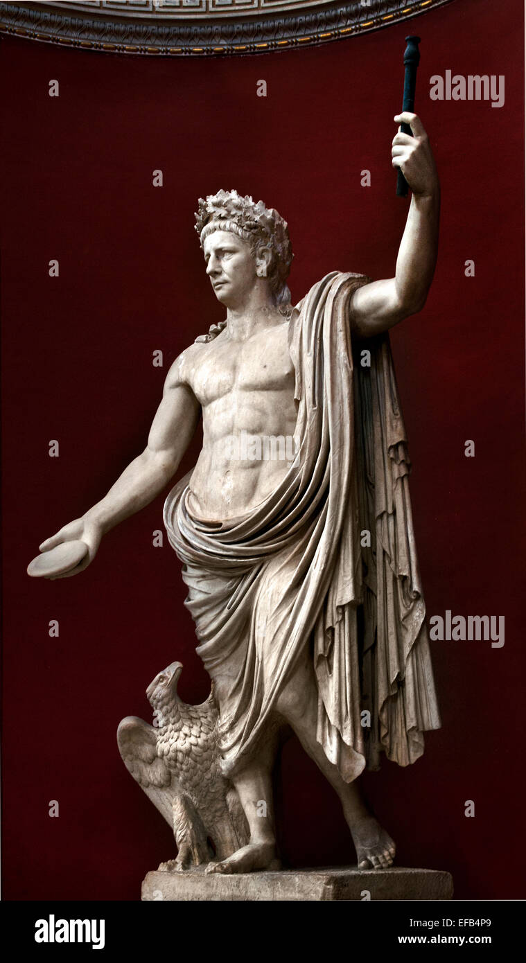 Claudius war römischer Kaiser von 41 bis 54 n. Chr. (die Inschrift auf der Vorderseite lautet: 'TI CLAVDIVS CAESAR AVG P M TR P IMP P P' und innen leitet die Durchsuchung Claudius. Auf der Rückseite befindet sich die Inschrift: "EX) Vatikan Museum Rom-Italien) Stockfoto