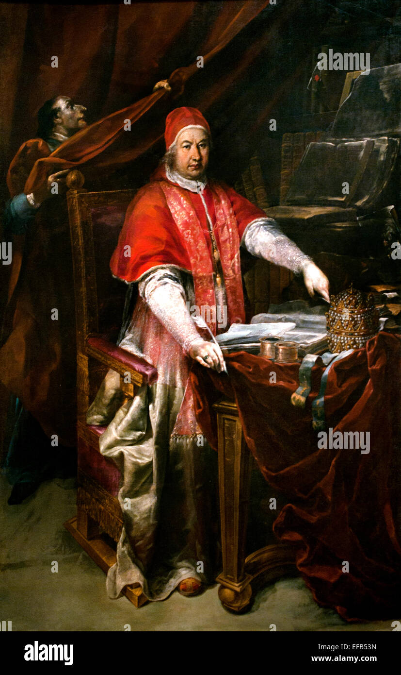 Papst Benedict XIV 1675-1758 (Prospero Lorenzo Lambertini) Benedikts Pontifikat, kirchlichen Ritual für die Zeremonien der Seligsprechungen und Kanonisationen waren von Giuseppe Maria Crespi formalisiert (Lo Spagnuolo) (1665-1747) Pinakothek Vatican Museum Rom Italien Stockfoto