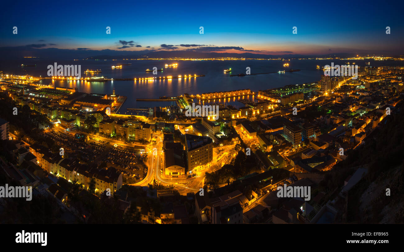 Gibraltar Sonnenuntergang Panorama Stockfoto