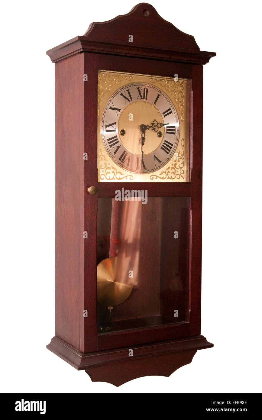 Aus Holz mit Messing Pendel Wand Uhr mit römischen Ziffern Stockfoto