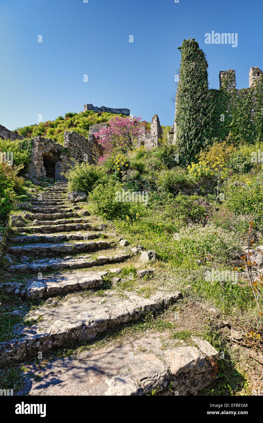 Die byzantinische Burg Stadt Mystras, Griechenland Stockfoto