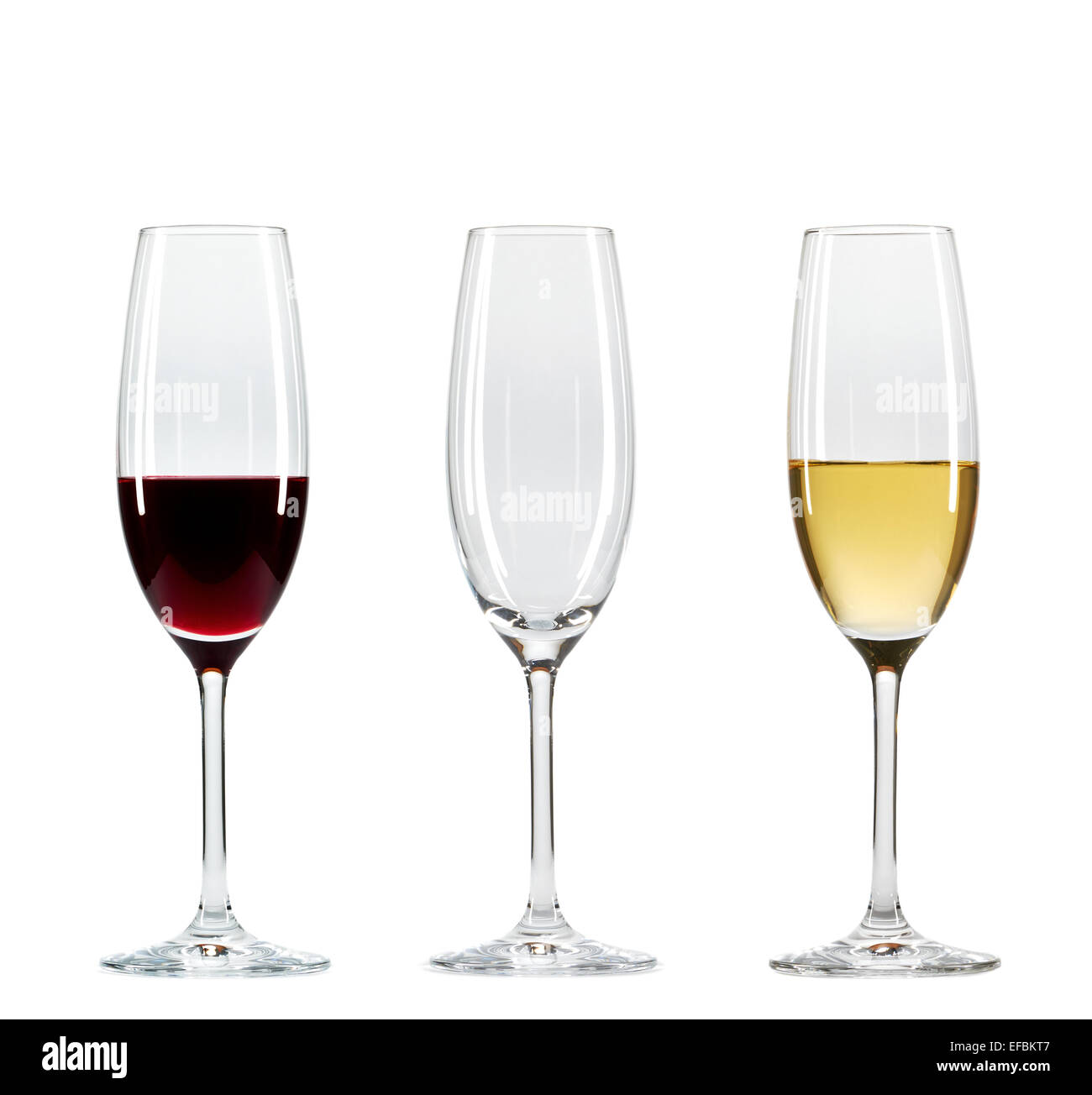 Satz von drei Weingläser mit verschiedenen Arten von Wein Stockfoto
