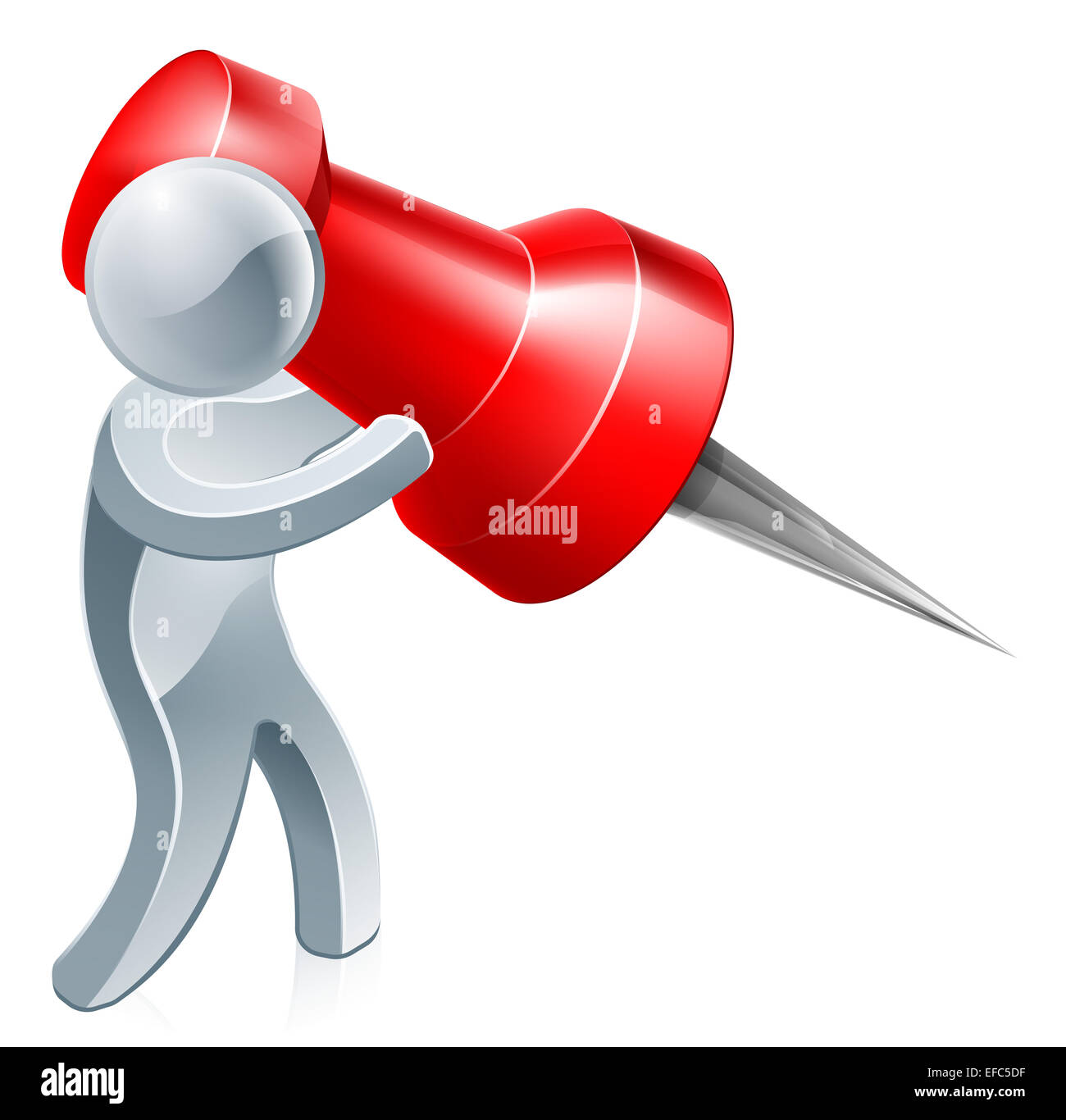 Pinning Silber Mann Abbildung einer Person hält einen riesigen Daumen gestochen oder Map pin Stockfoto