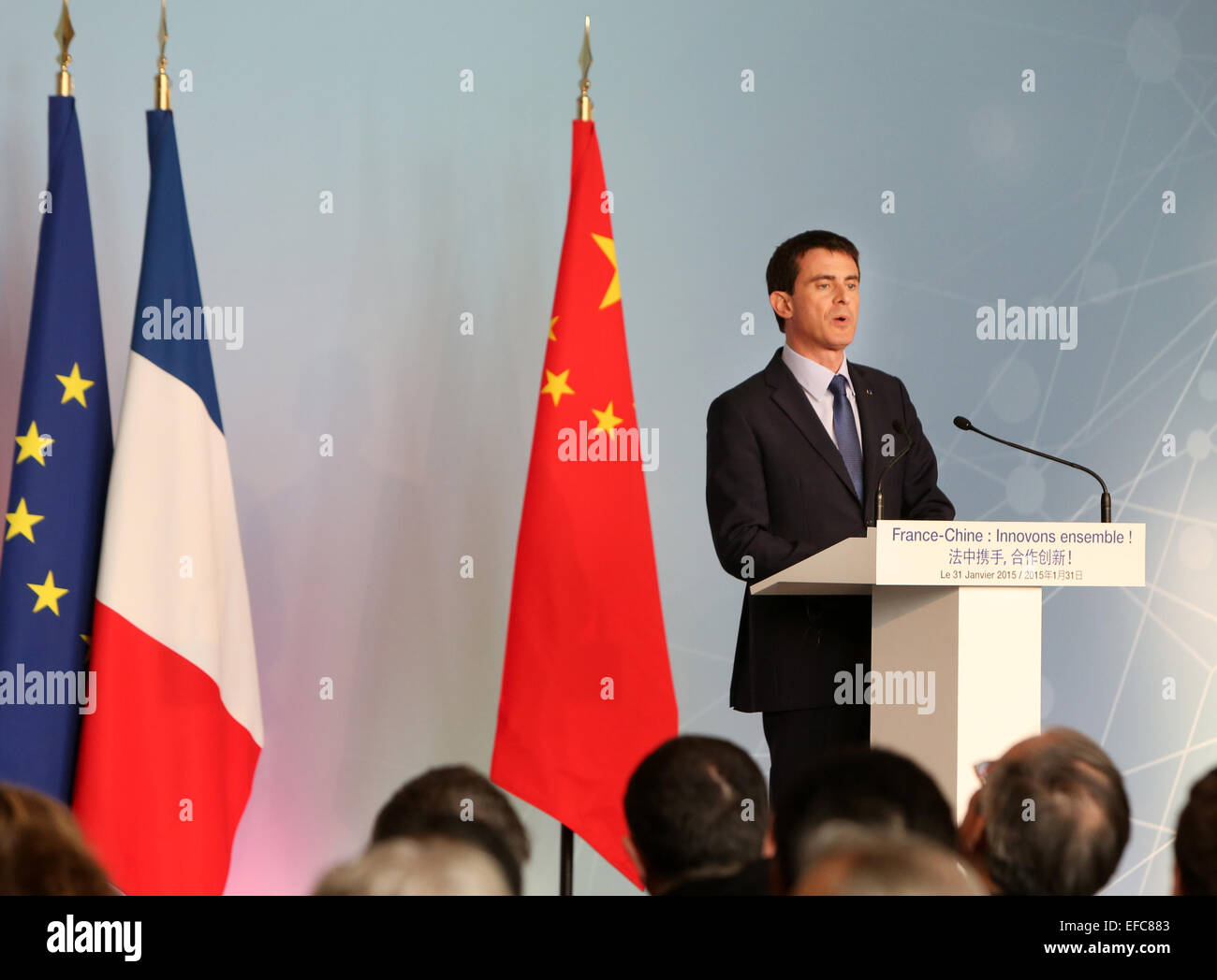 Shanghai, China. 31. Januar 2015. Französische Premierminister Manuel Valls hält eine Rede in Shanghai, Ost-China, 31. Januar 2015. Bildnachweis: Ren lange/Xinhua/Alamy Live-Nachrichten Stockfoto